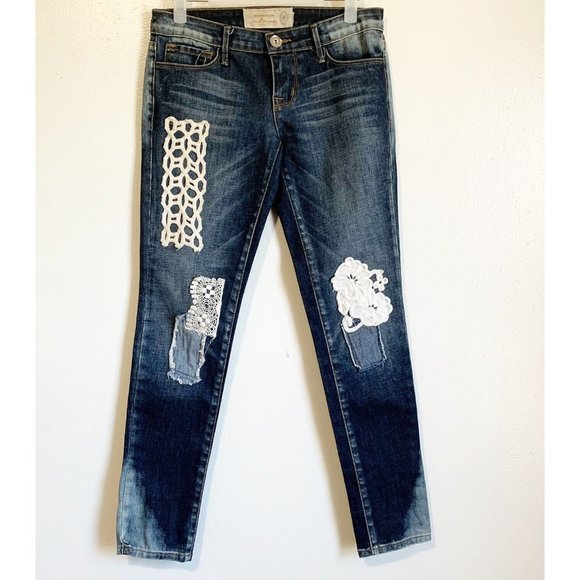 Free People Denim - Free People Artisan De Luxe Crochet Embroidered Patchwork  Jeans SZ 28 Slim Leg